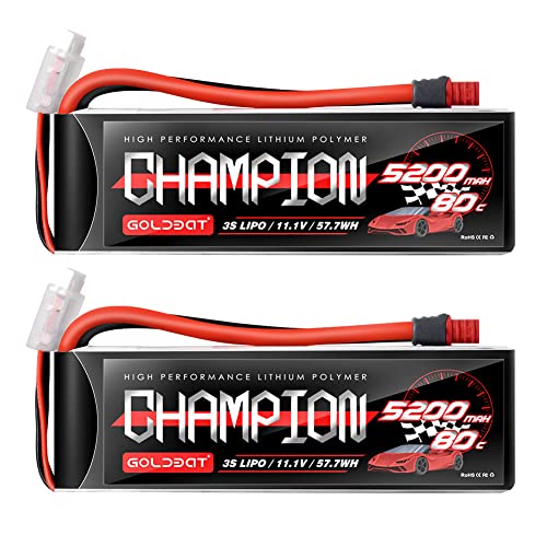 GOLDBAT Champ-Serie RC Akku 5200mAh 11.1V 3S 80C LiPo Akku Weicher Fall mit Deans Stecker für RC Auto Boot LKW Buggy Truggy Heli Flugzeug (2 Packungen) von GOLDBAT