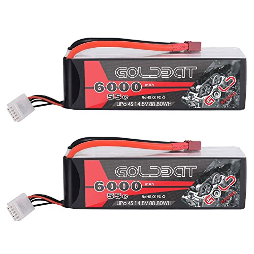 GOLDBAT LiPo Batterie 6000 mAh 14,8 V 4S 55C RC Akku Pack mit Deans T-Anschluss für RC Fahrzeugen im Maßstab 1/8 1/10, Autos, LKWs, Booten, Tankwagen, RC-Autos (2 Packungen) von GOLDBAT