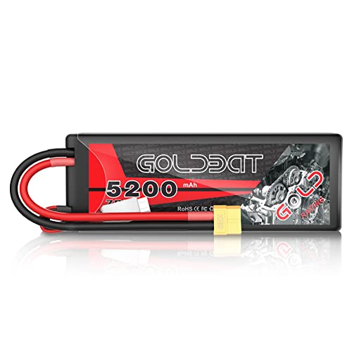 GOLDBAT RC Akku 5200 mAh 7,4 V 2S 70C LiPo Batterie Akku Pack mit XT60 Stecker für RC Auto Truck Boot LKW Hubschrauber (1 Pack) von GOLDBAT