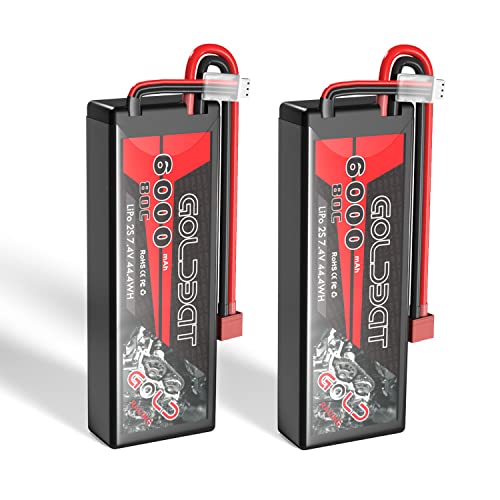 GOLDBAT RC Akku 6000 mAh 7,4 V 2S 80C LiPo Akku Pack mit Deans Stecker für RC Auto Boot LKW Hubschrauber Flugzeug (2 Pack) von GOLDBAT
