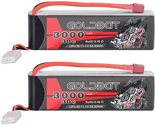 GOLDBAT RC Batterie 3000 mAh 11,1 V 3S 30C LiPo Akku Pack Soft Case mit Dean T Stecker für RC Auto Boot LKW Quadcopte Flugzeug Modellbau RC Hobby Zubehörteil (2 Pack) von GOLDBAT