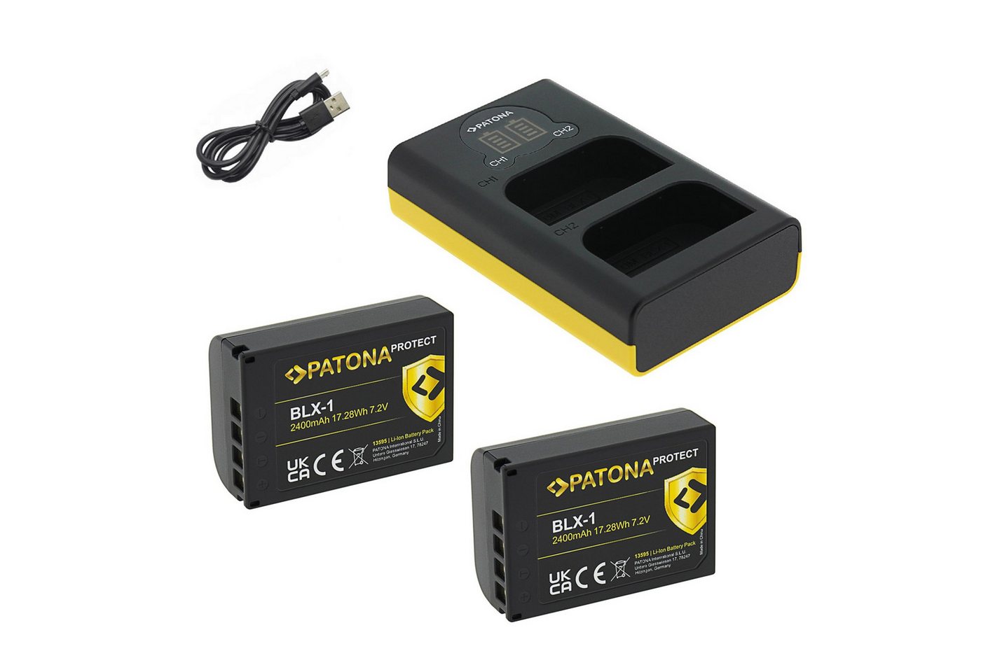 Patona 2x Akku für Olympus BLX-1 OM-1 + Dual Ladegerät Kamera-Akku Ersatzakku 2250 mAh (7,2 V, 2 St) von Patona