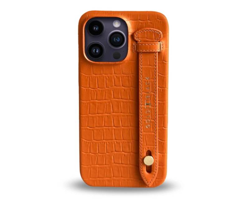 GOLDBLACK Handyhülle Handycase für iPhone 14 Pro Max mit Fingerschlaufe 17 cm (6,7 Zoll), Echtleder, Fingerschlaufe, handgefertigt in Europa von GOLDBLACK