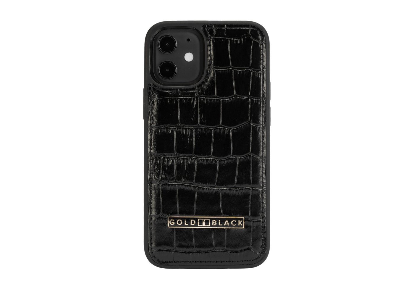 GOLDBLACK Handyhülle iPhone 12 Mini Lederhülle Croco schwarz 5,4 Zoll, echtes Kalbsleder mit Croco-Prägung von GOLDBLACK