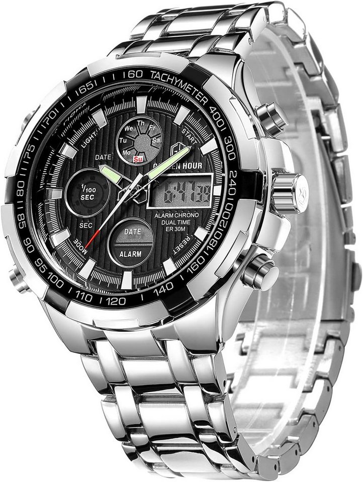GOLDEN HOUR für Männer Outdoor Sport wasserdichte Watch, Multifunktionale Edelstahl-mit Chronograph, Wecker & LED-Display GOLDEN HOUR für Männer Outdoor Sport wasserdichte Watch, Multifunktionale Edelstahl-mit Chronograph, Wecker & LED-Display von GOLDEN HOUR