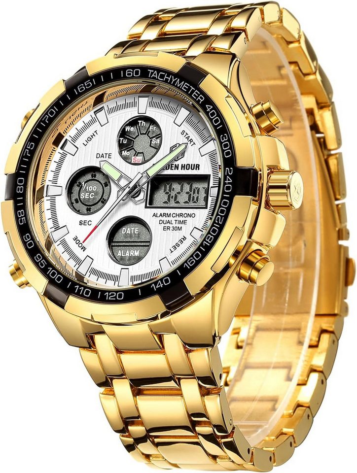 GOLDEN HOUR für Männer Outdoor Sport wasserdichte Watch, Multifunktionale Edelstahl-mit Chronograph, Wecker & LED-Display GOLDEN HOUR für Männer Outdoor Sport wasserdichte Watch, Multifunktionale Edelstahl-mit Chronograph, Wecker & LED-Display von GOLDEN HOUR