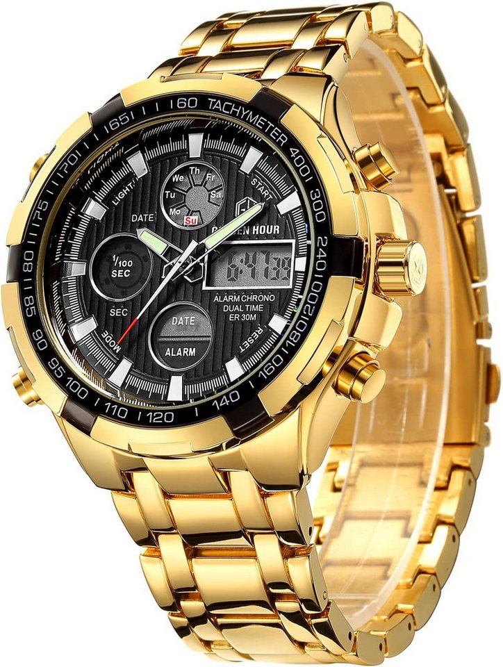 GOLDEN HOUR für Männer Outdoor Sport wasserdichte Watch, Multifunktionale Edelstahl-mit Chronograph, Wecker & LED-Display GOLDEN HOUR für Männer Outdoor Sport wasserdichte Watch, Multifunktionale Edelstahl-mit Chronograph, Wecker & LED-Display von GOLDEN HOUR