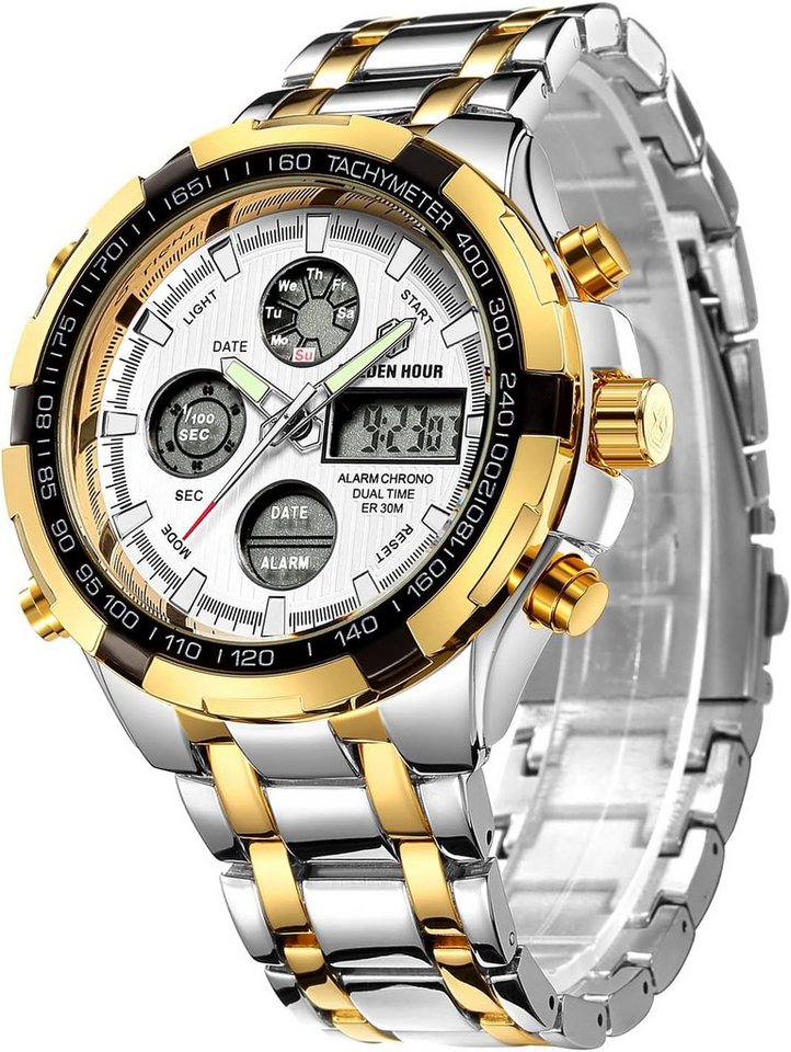 GOLDEN HOUR für Männer Outdoor Sport wasserdichte Watch, Multifunktionale Edelstahl-mit Chronograph, Wecker & LED-Display GOLDEN HOUR für Männer Outdoor Sport wasserdichte Watch, Multifunktionale Edelstahl-mit Chronograph, Wecker & LED-Display von GOLDEN HOUR