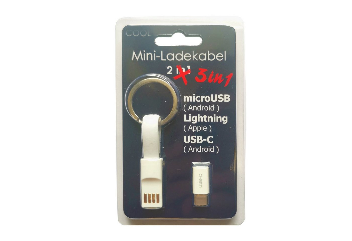 GOLDEN MiniUSB+USB C+Lightning Ladekabel als Schlüssel Anhänger kompatibel Smartphone-Kabel, USB-C, Mini-USB, Lightning, USB-C, Mini-USB, Lightning von GOLDEN