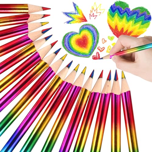 GOLDGE 16 Stück Regenbogen Buntstifte Kinder, 4 in 1 Farben Regenbogenstift Bleistifte Kinder Stifte Kinder Farbstifte für Kunst Zeichnen Skizzieren Färbung Mitgebsel Kindergeburtstag Gastgeschenke von GOLDGE