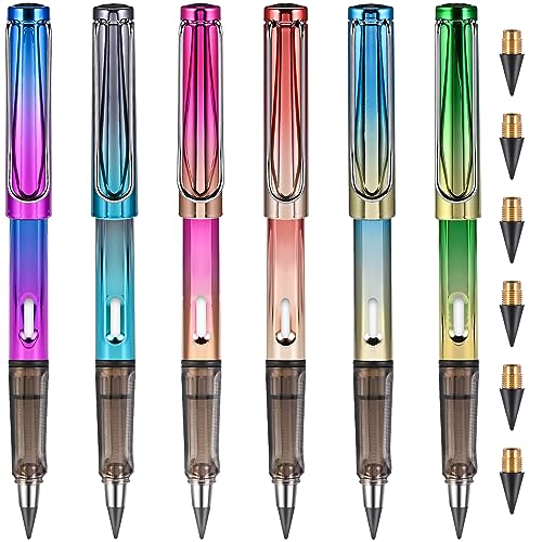 GOLDGE 6 Stück Ewiger Bleistift HB, Tintenlose Bleistifte Set mit Radiergummi 6pcs Wechselkopfm Infinity Pencil Unendlicher Bleistift Kinder für Schule Mitgebsel Kindergeburtstag Gastgeschenke von GOLDGE