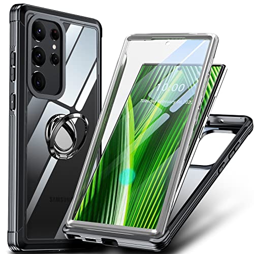 GOLDJU Samsung Galaxy S23 Ultra Case, with Rotating Kickstand Ring [Built-in Screen Protector] [1 x Camera Protector] Heavy Duty Shockproof 360° Full Body Protection for Samsung S23 Ultra 5G von GOLDJU