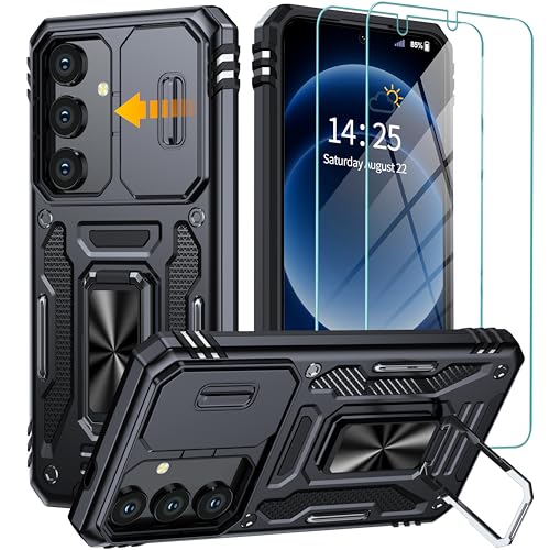 GOLDJU Schutzhülle für Samsung Galaxy S25, integrierte Schiebe-Kamera-Abdeckung und drehbarer Ständerring, 2 x Displayschutzfolien, robuste, stoßfeste Schutzhülle für Samsung S25/S24, Schwarz GOLDJU Schutzhülle für Samsung Galaxy S25, integrierte Schiebe-Kamera-Abdeckung und drehbarer Ständerring, 2 x Displayschutzfolien, robuste, stoßfeste Schutzhülle für Samsung S25/S24, Schwarz von GOLDJU