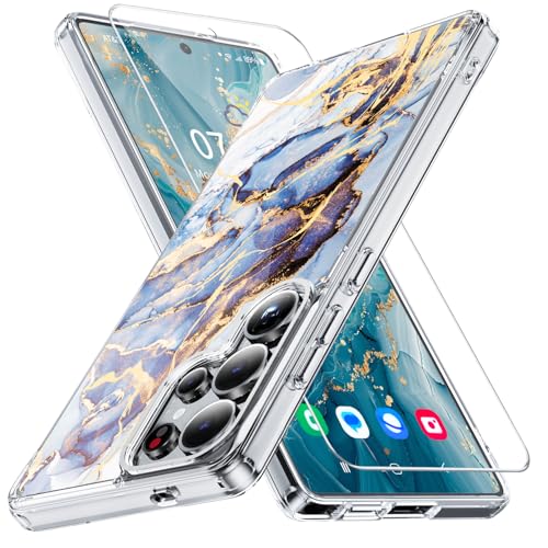 GOLDJU Schutzhülle für Samsung Galaxy S25 Ultra, S25 Ultra mit 1 x 9H-Displayschutzfolie, [Fallschutz in Militärqualität], Marmorierung, stoßfeste Rückseite aus Polycarbonat, weiche TPU-Handyhülle für von GOLDJU