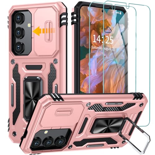 GOLDJU für Samsung Galaxy S24 Hülle mit Slide Camera Cover,drehbarer Kickstand Ring Samsung S24 Hülle[2 * 9H Screen Protector] stoßfest Anti-Scratch S24 5G Hülle-Rosegold von GOLDJU