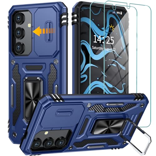 GOLDJU für Samsung Galaxy S24 Hülle mit Slide Camera Cover,drehbarer Kickstand Ring Samsung S24 Hülle[2 * 9H Screen Protector] stoßfest Anti-Scratch S24 5G Hülle-blau von GOLDJU