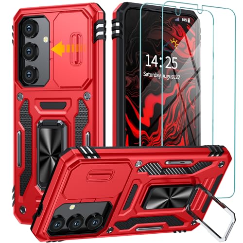 GOLDJU für Samsung Galaxy S24 Hülle mit Slide Camera Cover,drehbarer Kickstand Ring Samsung S24 Hülle[2 * 9H Screen Protector] stoßfest Anti-Scratch S24 5G Hülle-rot von GOLDJU