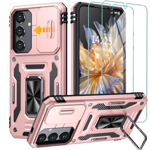 GOLDJU für Samsung Galaxy S24 Plus Hülle mit Slide Camera Cover,drehbarer Kickstand Ring Samsung S24 Plus Hülle [2 * 9H Screen Protector] stoßfest Anti-Scratch S24 Plus 5G Hülle- -Roségold von GOLDJU