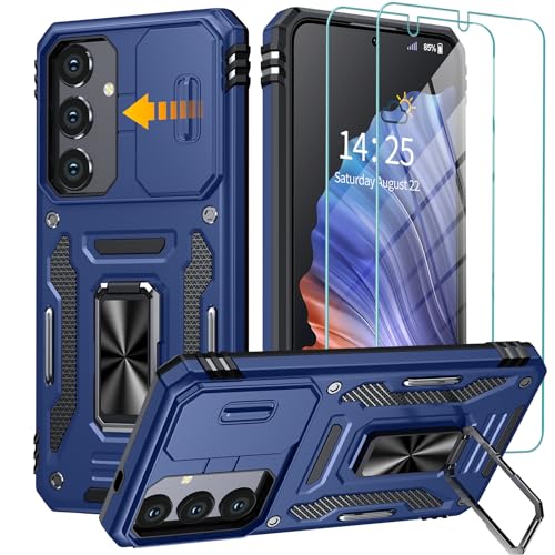 GOLDJU für Samsung Galaxy S24 Plus Hülle mit Slide Camera Cover,drehbarer Kickstand Ring Samsung S24 Plus Hülle [2 * 9H Screen Protector] stoßfest Anti-Scratch S24 Plus 5G Hülle-blau von GOLDJU