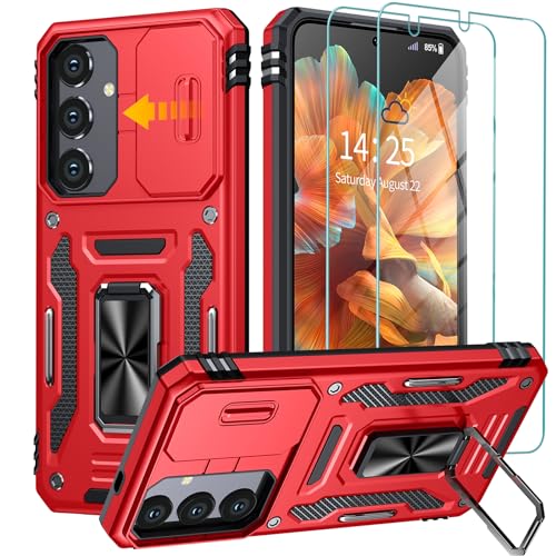 GOLDJU für Samsung Galaxy S24 Plus Hülle mit Slide Camera Cover,drehbarer Kickstand Ring Samsung S24 Plus Hülle [2 * 9H Screen Protector] stoßfest Anti-Scratch S24 Plus 5G Hülle-rot von GOLDJU