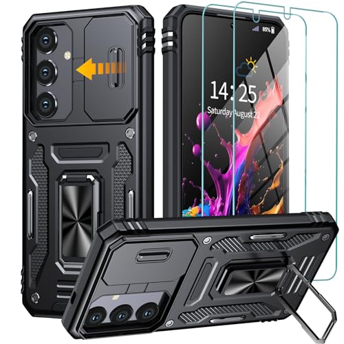 GOLDJU für Samsung Galaxy S24 Plus Hülle mit Slide Camera Cover,drehbarer Kickstand Ring Samsung S24 Plus Hülle [2 * 9H Screen Protector] stoßfest Anti-Scratch S24 Plus 5G Hülle-schwarz von GOLDJU