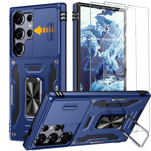 GOLDJU für Samsung Galaxy S24 Ultra Hülle mit Slide Camera Cover,drehbarer Kickstand Ring Samsung S24 Ultra Hülle[2 * 9H Screen Protector] stoßfest Anti-Scratch S24 Ultra 5G Hülle-blau von GOLDJU