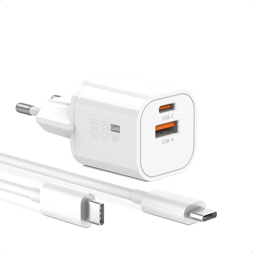 33W USB C Ladegerät 2-Port PD&QC 3.0 Schnellladegerät USB C Netzteil Stecker GaN Fast Charger mit 1.2M Typ-C Kabel, Kompatibel mit iPhone 15 Pro Max/14/13/12, Galaxy S24/S23, Google Pixel 8/8 Pro/7/7a von GOLDNEXT