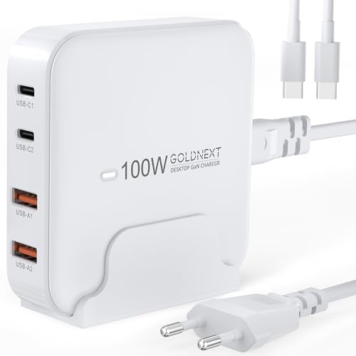 GOLDNEXT USB C Ladegerät 100W Mehrfach USB C Netzteil 4-Port GaN Charger PD 3.0 PPS 45W Schnellladegerät kompatibel mit MacBook Pro/Air, Laptop, iPad, iPhone 16/15 Pro Max, Galaxy S24 Ultra,Steam Deck von GOLDNEXT