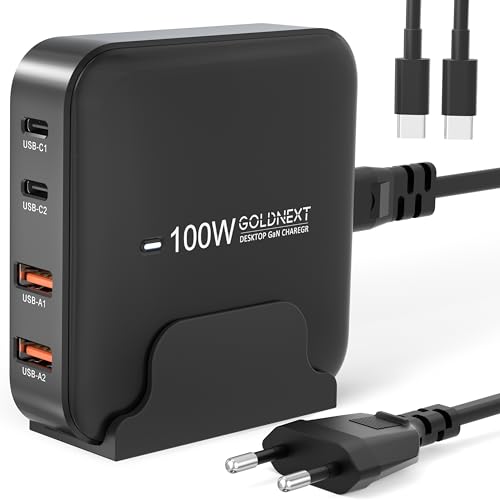 GOLDNEXT USB C Ladegerät 100W Mehrfach USB C Netzteil 4-Port GaN Charger PD 3.0 PPS 45W Schnellladegerät kompatibel mit MacBook Pro/Air, Laptop, iPad, iPhone 16/15 Pro Max, Galaxy S24 Ultra,Steam Deck von GOLDNEXT