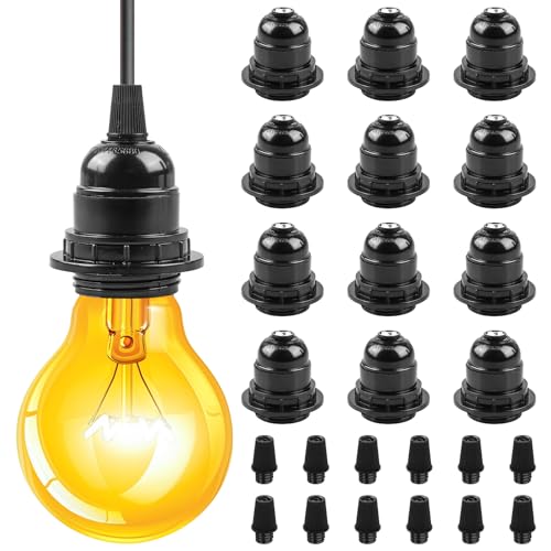 12 Stück E27 Fassung Schwarz, Vintage Edison E27 Lampenfassung Lampensockel aus Kunststoff, Retro Leichte Bakelit Fassung Harte Schale Lampenhalter für Tischlampe Stehlampe Deckenleuchte 12 Stück E27 Fassung Schwarz, Vintage Edison E27 Lampenfassung Lampensockel aus Kunststoff, Retro Leichte Bakelit Fassung Harte Schale Lampenhalter für Tischlampe Stehlampe Deckenleuchte von GOMETY