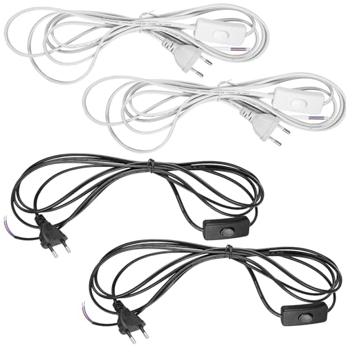 4 Stücke Kabel mit Schalter, 3m Anschlusskabel mit Stecker, Lampenkabel mit Schalter Kabel mit Schalter und Stecker für Lampen Tischlampen Stehlampen(Weiß+Schwarz) von GOMETY