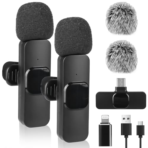 GOMETY 3-in-1 Kabellose Lavalier Mikrofone für iPhone/Android/Handy/Laptop, Type-C Professionelles Rauschunterdrückung Lavalier Mini Duale Mikrofon mit USB- und iPhone Adapter für Live-Stream von GOMETY