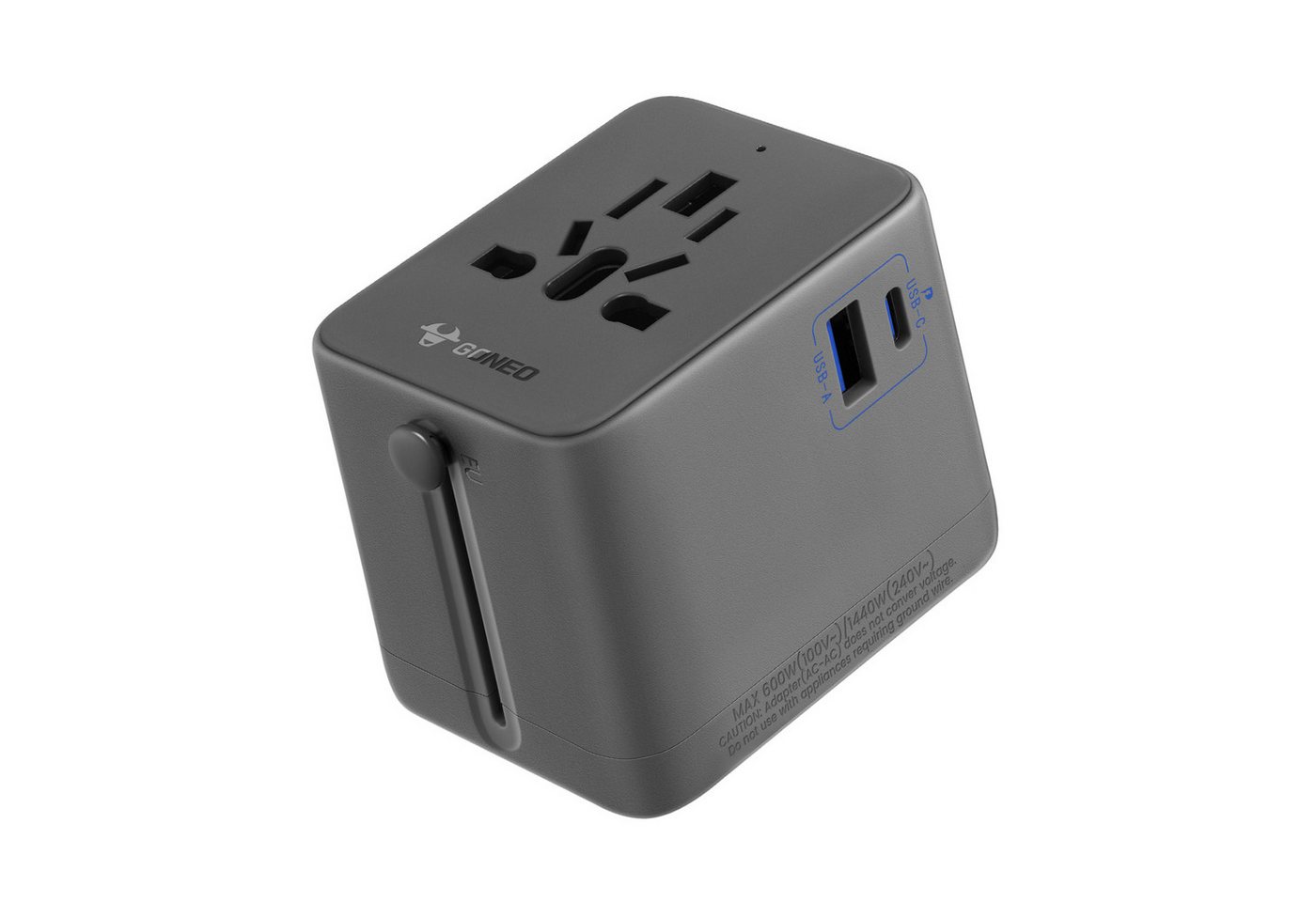 GONEO Reisestecker adapter weltweit, Universal Reiseadapter AC Buchse, USB A, USB C, Typ A Buchse zu US Plug(Typ A), UK Plug (Typ G), EU Plug (Typ C), AUS Plug (Typ I), Automatische Rückstellung, Travel Adapter von GONEO