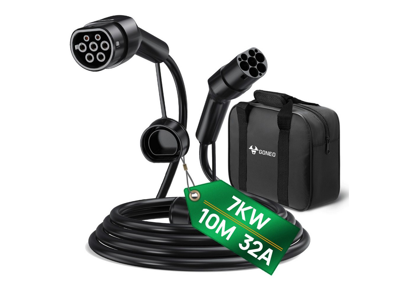 GONEO Typ 2 Ladekabel 11kW/22kW - Autoladekabel, Elektroauto-Ladekabel, (500 cm), Typ 2 auf Typ 2 EV Ladekabel mit Tragetasche von GONEO