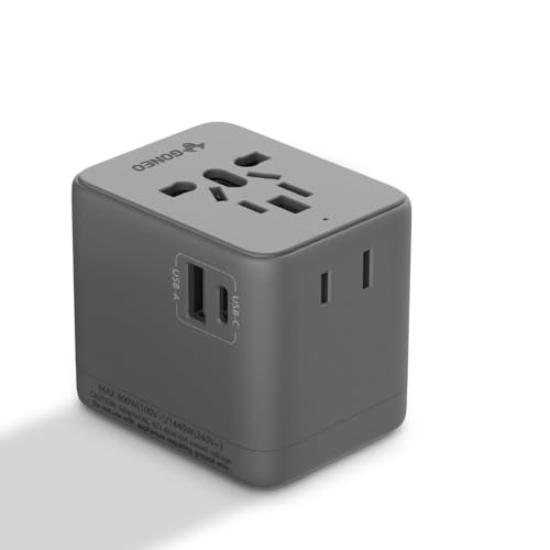 GONEO Reiseadapter Weltweit Keine Sicherung Nötig Universeller Reisestecker mit 2 USB 1 Typ-A 1 AC-Steckdose Internationaler Steckdosenadapter für EU UK US AU Automatische Rückstellung Dunkelgrau GONEO Reiseadapter Weltweit Keine Sicherung Nötig Universeller Reisestecker mit 2 USB 1 Typ-A 1 AC-Steckdose Internationaler Steckdosenadapter für EU UK US AU Automatische Rückstellung Dunkelgrau von GONEO
