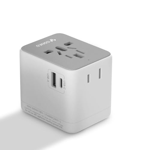 GONEO Reiseadapter Weltweit Universalstecker Keine Sicherung Nötig mit 2 USB 1 Typ A 1 AC Steckdose Internationaler Steckdosenadapter für EU UK US AU Automatische Rücksetzung Hellgrau GONEO Reiseadapter Weltweit Universalstecker Keine Sicherung Nötig mit 2 USB 1 Typ A 1 AC Steckdose Internationaler Steckdosenadapter für EU UK US AU Automatische Rücksetzung Hellgrau von GONEO