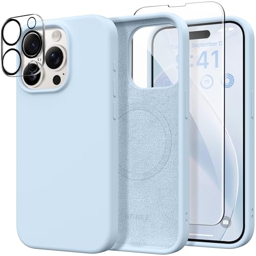 GONEZ für iPhone 15 Pro Max Hülle Silikon, kompatibel mit Magsafe, Kameraschutz + Displayschutz, weiches kratzfestes Mikrofaserfutter, stoßfeste Handyhülle aus flüssigem Silikon, Blau GONEZ für iPhone 15 Pro Max Hülle Silikon, kompatibel mit Magsafe, Kameraschutz + Displayschutz, weiches kratzfestes Mikrofaserfutter, stoßfeste Handyhülle aus flüssigem Silikon, Blau von GONEZ
