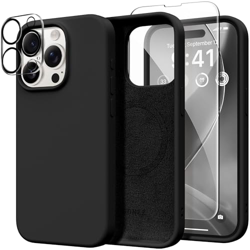 GONEZ für iPhone 15 Pro Max Hülle Silikon, kompatibel mit Magsafe, Kameraschutz + Displayschutz, weiches kratzfestes Mikrofaserfutter, stoßfeste Handyhülle aus flüssigem Silikon, Schwarz GONEZ für iPhone 15 Pro Max Hülle Silikon, kompatibel mit Magsafe, Kameraschutz + Displayschutz, weiches kratzfestes Mikrofaserfutter, stoßfeste Handyhülle aus flüssigem Silikon, Schwarz von GONEZ