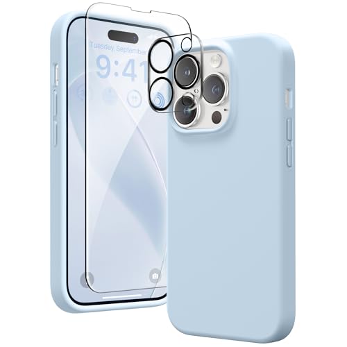 GONEZ für iPhone 14 Pro Hülle, kompatibel mit Magsafe, mit Displayschutz + Kameralinsenschutz, weiches, kratzfestes Mikrofaserfutter, stoßfeste Handyhülle aus flüssigem Silikon, Blau GONEZ für iPhone 14 Pro Hülle, kompatibel mit Magsafe, mit Displayschutz + Kameralinsenschutz, weiches, kratzfestes Mikrofaserfutter, stoßfeste Handyhülle aus flüssigem Silikon, Blau von GONEZ