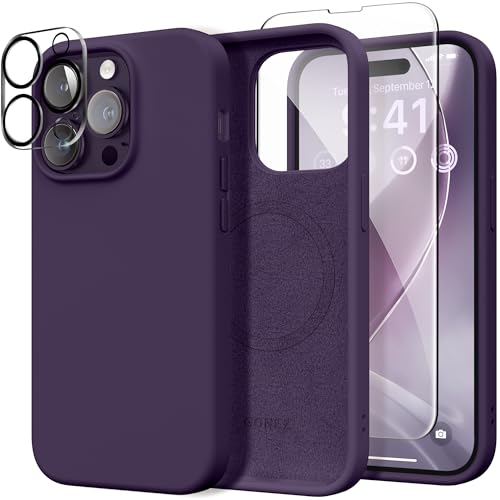 GONEZ für iPhone 14 Pro Hülle, kompatibel mit Magsafe, mit Displayschutz + Kameralinsenschutz, weiches, kratzfestes Mikrofaserfutter, stoßfeste Handyhülle aus flüssigem Silikon, Dunkelviolett GONEZ für iPhone 14 Pro Hülle, kompatibel mit Magsafe, mit Displayschutz + Kameralinsenschutz, weiches, kratzfestes Mikrofaserfutter, stoßfeste Handyhülle aus flüssigem Silikon, Dunkelviolett von GONEZ