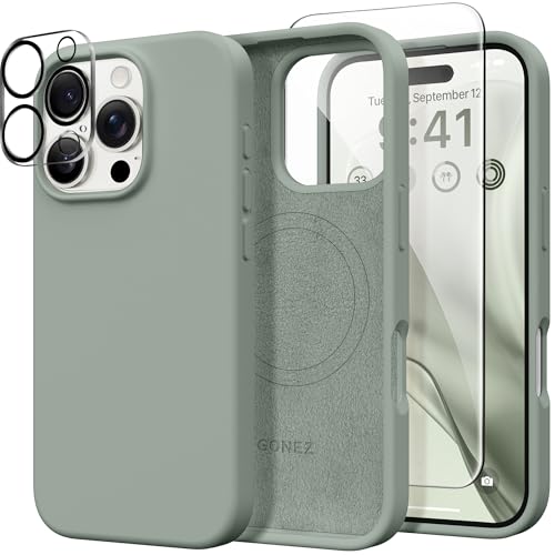 GONEZ für iPhone 16 Pro Max Hülle, kompatibel mit MagSafe, Flüssigsilikonhülle, 1 Displayschutzfolien + 1 Linsenschutzfolien, Ganzkörperschutz, stoßfeste Telefonhülle 6.9 Zoll, Kalk grün GONEZ für iPhone 16 Pro Max Hülle, kompatibel mit MagSafe, Flüssigsilikonhülle, 1 Displayschutzfolien + 1 Linsenschutzfolien, Ganzkörperschutz, stoßfeste Telefonhülle 6.9 Zoll, Kalk grün von GONEZ