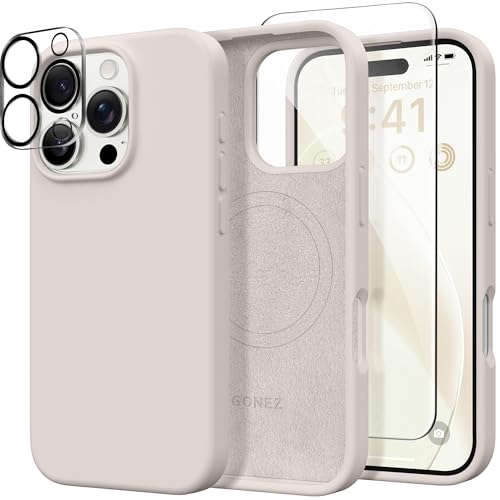 GONEZ für iPhone 16 Pro Max Hülle, kompatibel mit MagSafe, Flüssigsilikonhülle, 1 Displayschutzfolien + 1 Linsenschutzfolien, Ganzkörperschutz, stoßfeste Telefonhülle 6.9 Zoll, Steine GONEZ für iPhone 16 Pro Max Hülle, kompatibel mit MagSafe, Flüssigsilikonhülle, 1 Displayschutzfolien + 1 Linsenschutzfolien, Ganzkörperschutz, stoßfeste Telefonhülle 6.9 Zoll, Steine von GONEZ