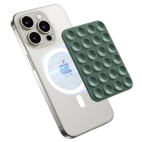GONEZ Magnet Saugnapf Telefon Halterung, Freisprecheinrichtung Silikon Handy Griff Halter Kompatibel mit iPhone MagSafe Phone Case, Spiegel Dusche Telefon Ständer für Selfies und Videos, Army Green GONEZ Magnet Saugnapf Telefon Halterung, Freisprecheinrichtung Silikon Handy Griff Halter Kompatibel mit iPhone MagSafe Phone Case, Spiegel Dusche Telefon Ständer für Selfies und Videos, Army Green von GONEZ