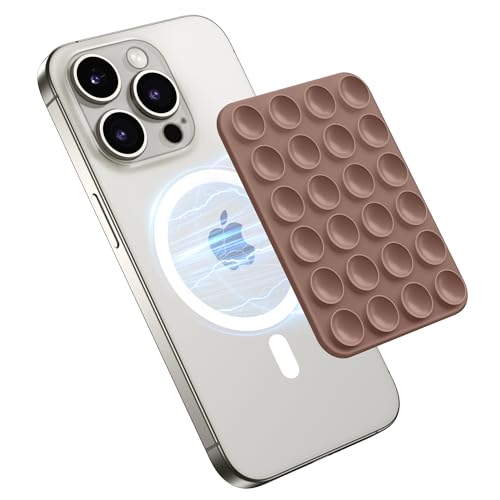 GONEZ Magnet Saugnapf Telefon Halterung, Freisprecheinrichtung Silikon Handy Griff Halter Kompatibel mit iPhone MagSafe Phone Case, Spiegel Dusche Telefon Ständer für Selfies und Videos, Braun GONEZ Magnet Saugnapf Telefon Halterung, Freisprecheinrichtung Silikon Handy Griff Halter Kompatibel mit iPhone MagSafe Phone Case, Spiegel Dusche Telefon Ständer für Selfies und Videos, Braun von GONEZ