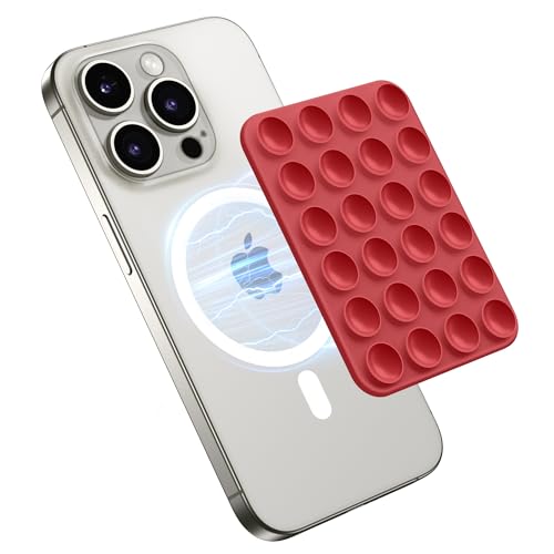 GONEZ Magnet Saugnapf Telefon Halterung, Freisprecheinrichtung Silikon Handy Griff Halter Kompatibel mit iPhone MagSafe Phone Case, Spiegel Dusche Telefon Ständer für Selfies und Videos, Rot GONEZ Magnet Saugnapf Telefon Halterung, Freisprecheinrichtung Silikon Handy Griff Halter Kompatibel mit iPhone MagSafe Phone Case, Spiegel Dusche Telefon Ständer für Selfies und Videos, Rot von GONEZ
