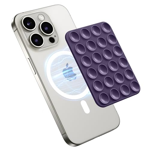 GONEZ Magnet Saugnapf Telefon Halterung, Freisprecheinrichtung Silikon Telefon Griff Halter Kompatibel mit iPhone MagSafe Phone Case, Spiegel Dusche Telefon Ständer für Selfies und Videos, Deep Purple GONEZ Magnet Saugnapf Telefon Halterung, Freisprecheinrichtung Silikon Telefon Griff Halter Kompatibel mit iPhone MagSafe Phone Case, Spiegel Dusche Telefon Ständer für Selfies und Videos, Deep Purple von GONEZ