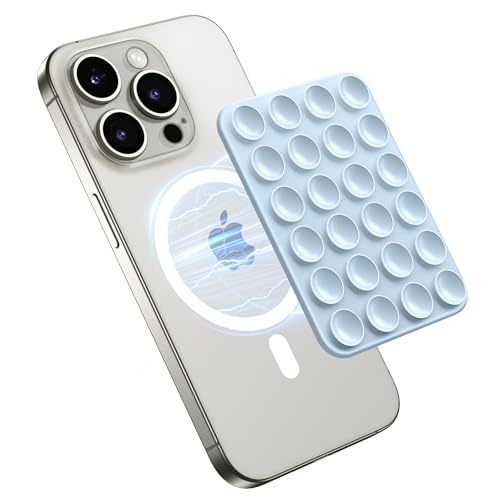 GONEZ Magnet Saugnapf Telefon Halterung, Freisprecheinrichtung Silikon Telefon Griff Halter Kompatibel mit iPhone MagSafe Phone Case, Spiegel Dusche Telefon Ständer für Selfies und Videos,Blau GONEZ Magnet Saugnapf Telefon Halterung, Freisprecheinrichtung Silikon Telefon Griff Halter Kompatibel mit iPhone MagSafe Phone Case, Spiegel Dusche Telefon Ständer für Selfies und Videos,Blau von GONEZ