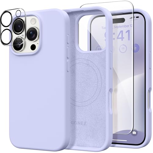 GONEZ Magnetic für iPhone 16 Pro Case, Kompatibel mit MagSafe, [Bildschirmschutz und Kamera Objektivschutz], Silikon Stoßfeste Anti-Kratzer Schutzhülle 6.3 Zoll, Flieder von GONEZ