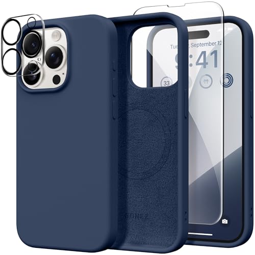 GONEZ für iPhone 15 Pro Hülle Kompatibel mit Magsafe, [Displayschutz für Kamera Objektiv Schutz], Weiche Silikon Stoßfeste Anti-Kratzer Ganzkörper Schutzhülle 6.1" 2023, Dunkelblau von GONEZ