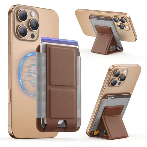 GONEZ für MagSafe Geldbörse mit Ständer, Stärkere Magnetkarte Geldbörse für iPhone 16/15/14/13/12 Serie, Premium Leder Handy Geldbörse mit RFID Blocking, 1 Slot, Fit 6 Karten, Braun von GONEZ